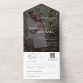 Minimale Elegante Clean Script QR Code Foto Hochze All In One Einladung (Innen Boden)