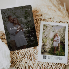 Minimale Elegante Clean Script QR Code Foto Hochze Einladung