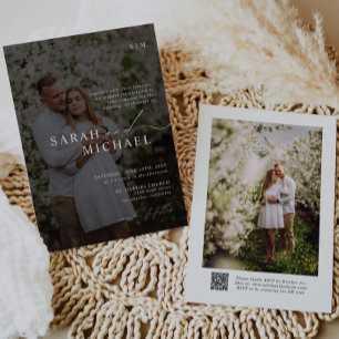 Minimale Elegante Clean Script QR Code Foto Hochze Einladung