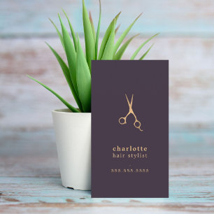 Minimale elegante dunkle lila falsche Gold-Friseur Visitenkarte