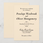 Minimale elegante elfenbeinfarbene Hochzeitseinlad Einladung (Vorne/Hinten)