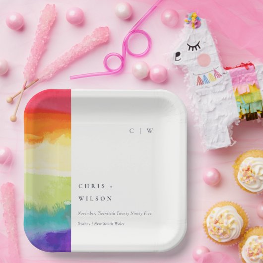 Minimale Elegante farbenfrohe Rainbow-Hochzeit Pappteller (Party)