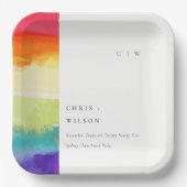 Minimale Elegante farbenfrohe Rainbow-Hochzeit Pappteller (Vorderseite)