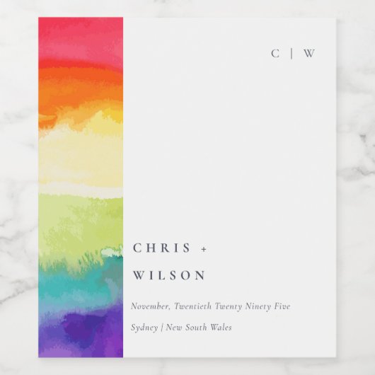 Minimale Elegante farbenfrohe Rainbow-Hochzeit Weinetikett (Einzelnes Label)