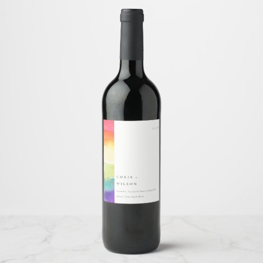 Minimale Elegante farbenfrohe Rainbow-Hochzeit Weinetikett (Vorderseite)
