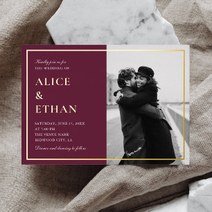 Minimale elegante Foto-Herbst-Marsala-Hochzeit Folieneinladung