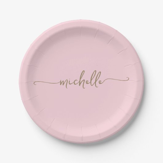 Minimale elegante Gold-Monogramm-Schrift in Blushr Pappteller (Vorderseite)