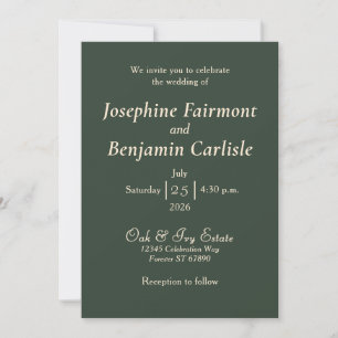 Minimale elegante grüne Jäger-Hochzeitseinladung Einladung