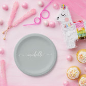 Minimale elegante hellgrüne Monogramm-Schrift Pappteller (Party)