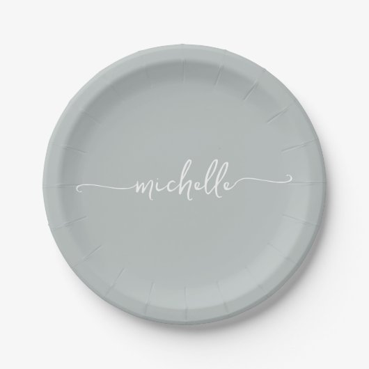 Minimale elegante hellgrüne Monogramm-Schrift Pappteller (Vorderseite)