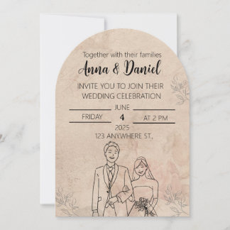 Minimale elegante Hochzeitseinladung mit Line-Art  Einladung