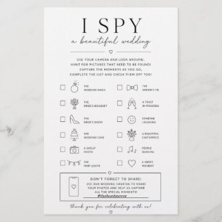 Minimale elegante I Spy Hochzeits-Schatzsuche Flyer