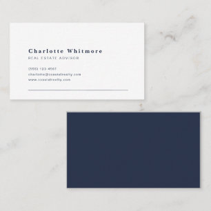 Minimale elegante Immobilie Navy-Back-Design Visitenkarte