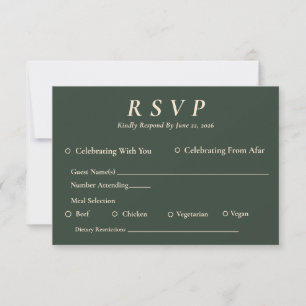 Minimale elegante Jägergrüne RSVP mit Menüauswahl Karte