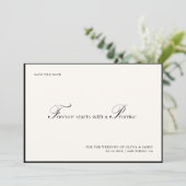 Minimale elegante Luxus-Script-Hochzeit Save The Date (Stehend Vorderseite)