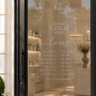 Minimale elegante Schrift Öffnungszeiten Geschäfts Fensteraufkleber
