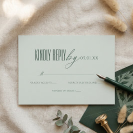 Minimale elegante Schriftart grüner QR-Code Hochze RSVP Karte