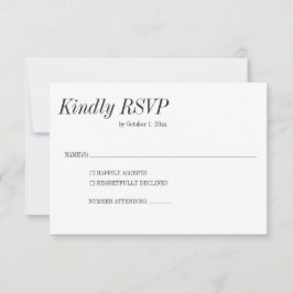 Minimale elegante schwarze weiße Serif klassische  RSVP Karte