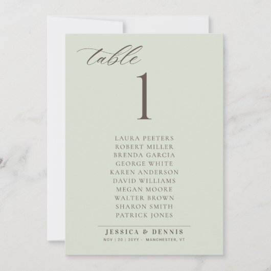 Minimale elegante Script-Hochzeitstisch-Sitzkarte Einladung (Vorderseite)