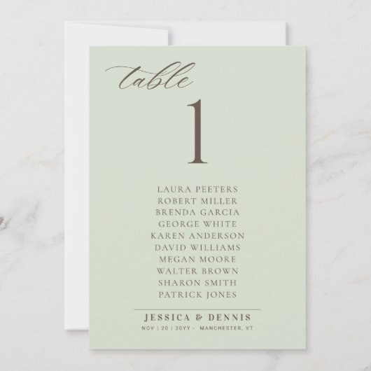 Minimale elegante Script-Hochzeitstisch-Sitzkarte Einladung (Rückseite)