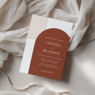 Minimale elegante Terrakotta-Boho-Bogen-Hochzeit Einladung