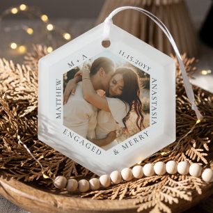 Minimale elegante Verlobungsfotos voller Freude Ornament Aus Glas