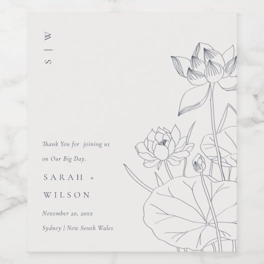 Minimale Elegante Wasserlilie Blumenkitzel Hochzei Weinetikett (Einzelnes Label)