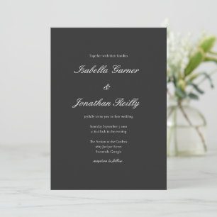 Minimale elegante weiße Schrift schwarze Hochzeit Einladung