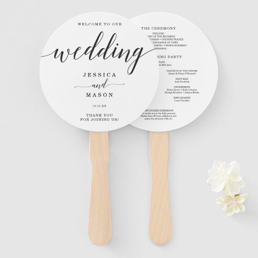 Minimale Eleganz Einfache Schwarz-Weiß-Hochzeit Fächer (Vorne und Hinten)