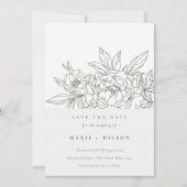 Minimale Eleganza Brawn Floral Sketch Save the Dat Einladung (Vorderseite)