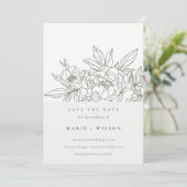 Minimale Eleganza Brawn Floral Sketch Save the Dat Einladung (Stehend Vorderseite)