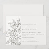 Minimale Eleganza Brawn Floral Sketch Verlobung Einladung (Vorne/Hinten)