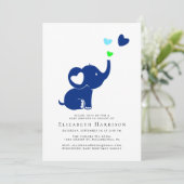 Minimale Elephant Blue Baby Duwer Virtual Option Einladung (Stehend Vorderseite)