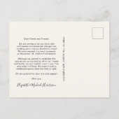 Minimale Elopement-Foto-Creme Ankündigungspostkarte (Rückseite)