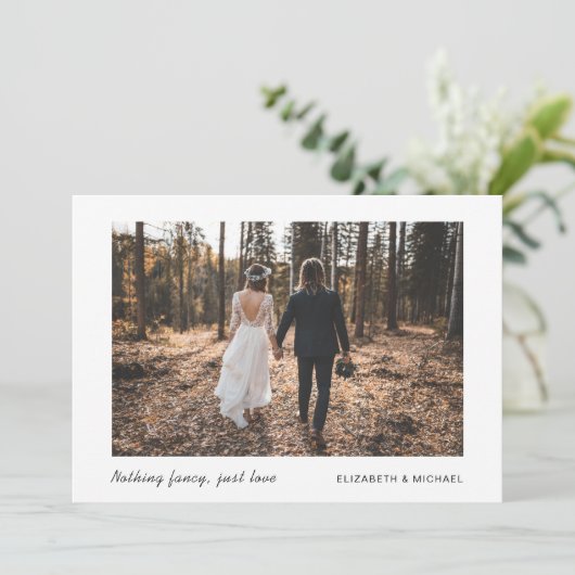 Minimale Elopement jetzt Party später Foto Hochzei (Stehend Vorderseite)