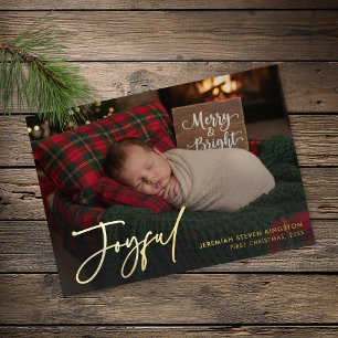 Minimale erste Weihnachten Baby Freude Foto Folien Feiertagskarte