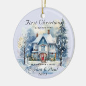 Minimale erste Weihnachten in unserer neuen Zuhaus Keramik Ornament (Links)