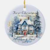 Minimale erste Weihnachten in unserer neuen Zuhaus Keramik Ornament (Hinten)