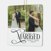 Minimale erste Weihnachten verheiratete Paare 2 Fo Keramikornament (Links)