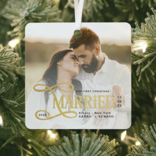 Minimale erste Weihnachten verheiratete Paare Foto Ornament Aus Metall