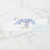 Minimale Eukalyptus-Blätter Gold Dusty Blue Weddin Wasserflaschenetikett (Einzelnes Label)