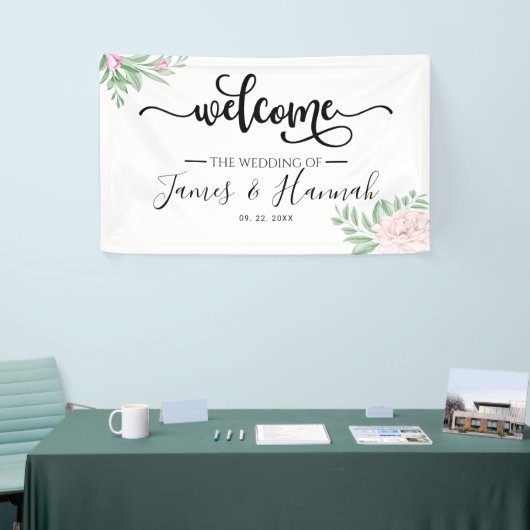 Minimale Eukalyptus Blush Pink Wedding Party Banner (Messeveranstaltung)
