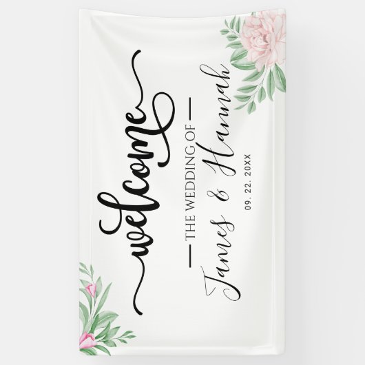 Minimale Eukalyptus Blush Pink Wedding Party Banner (Vertikal)