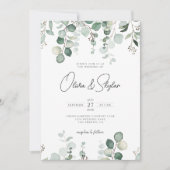 Minimale Eukalyptus-botanische QR bei einer Hochze Einladung (Vorderseite)