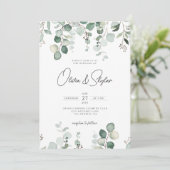 Minimale Eukalyptus-botanische QR bei einer Hochze Einladung (Stehend Vorderseite)