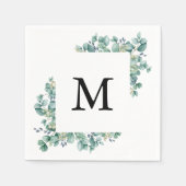 Minimale Eukalyptus Grünes Leaf Monogramm Hochzeit Serviette (Vorderseite)