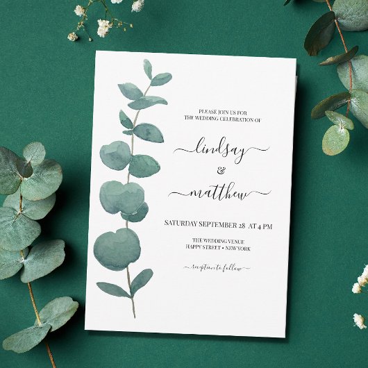 Minimale Eukalyptus-Hochzeit Einladung