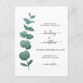 Minimale Eukalyptus-Hochzeit Einladungspostkarte (Vorderseite)