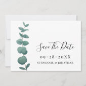 Minimale Eukalyptus-Hochzeit Sichern Sie die Datum Save The Date (Vorderseite)