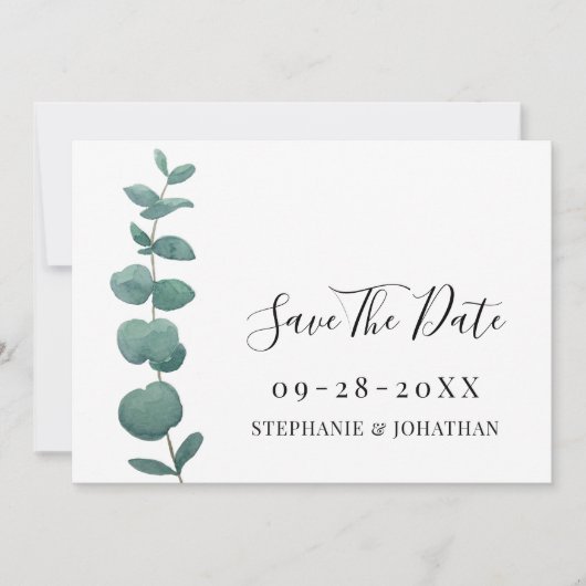 Minimale Eukalyptus-Hochzeit Sichern Sie die Datum Save The Date (Vorderseite)